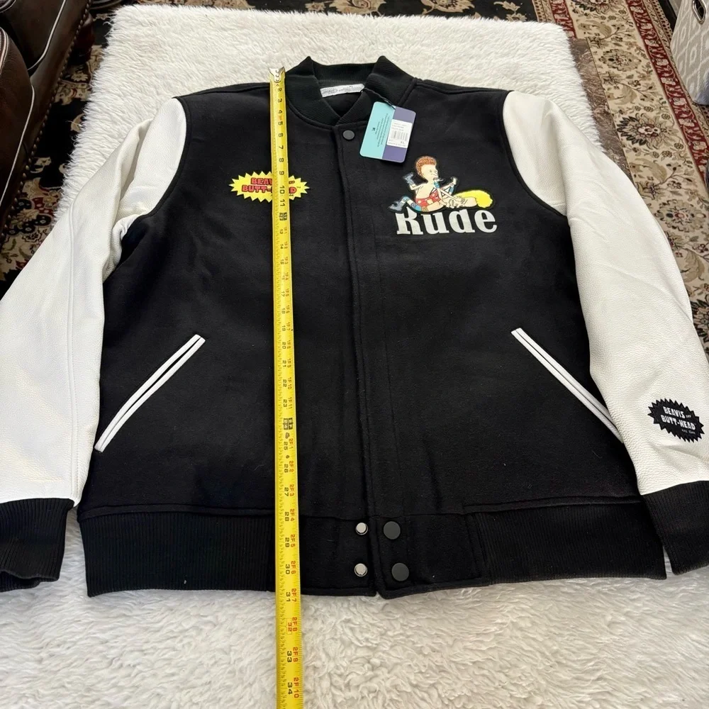 Davis & Butt Head  Black and White Leather / Fabric Bomber Jacket size XL